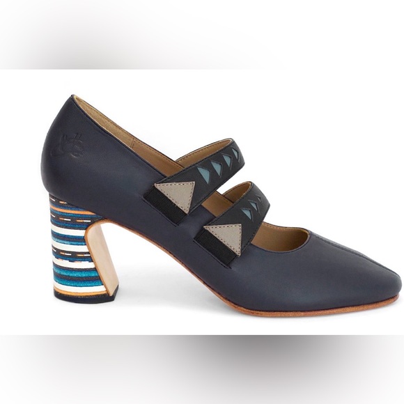 Fluevog EXCELLENT Greater Expectations Pettitt navy geometric Mary Jane pump- 10 - Picture 3 of 16